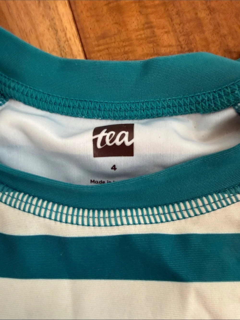 Tea Collection Teal and White Striped Raglan Short Sleeve Tee